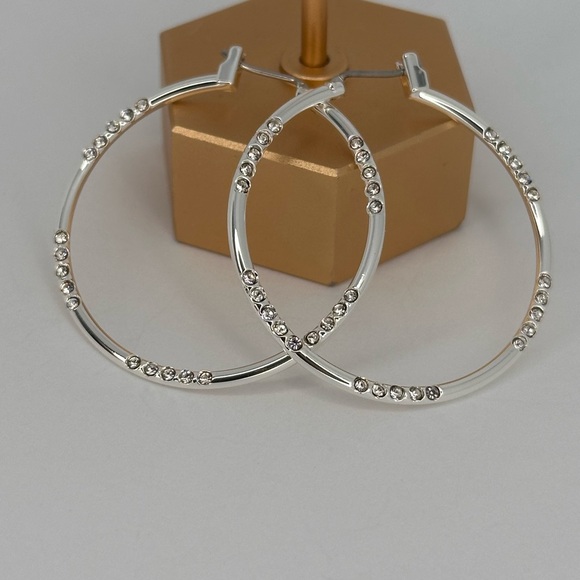Silver Rhinestone Hoop Earrings • Sparkly Crystal Accent Hoops • NWT - Picture 11 of 15
